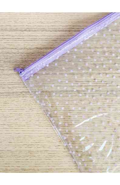 Astuccio A4 in plastica trasparente con pois lilla